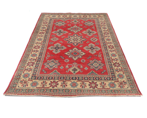4x6 Red Kuba Afghan Hand Knotted Wool Area Rug